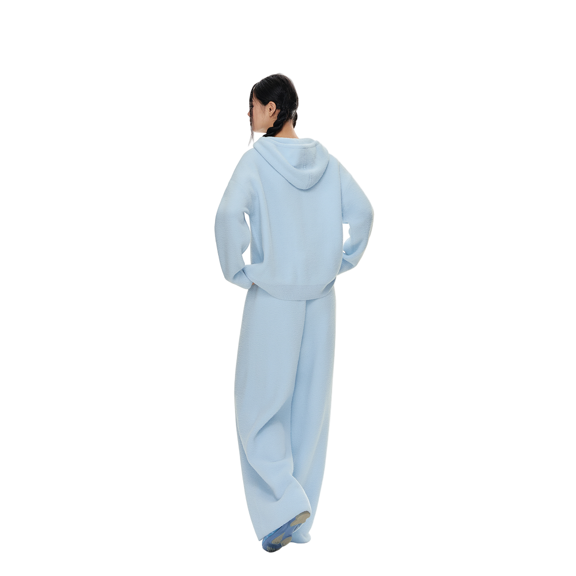 Blue Double-Sided Fleece Straight Leg Pants