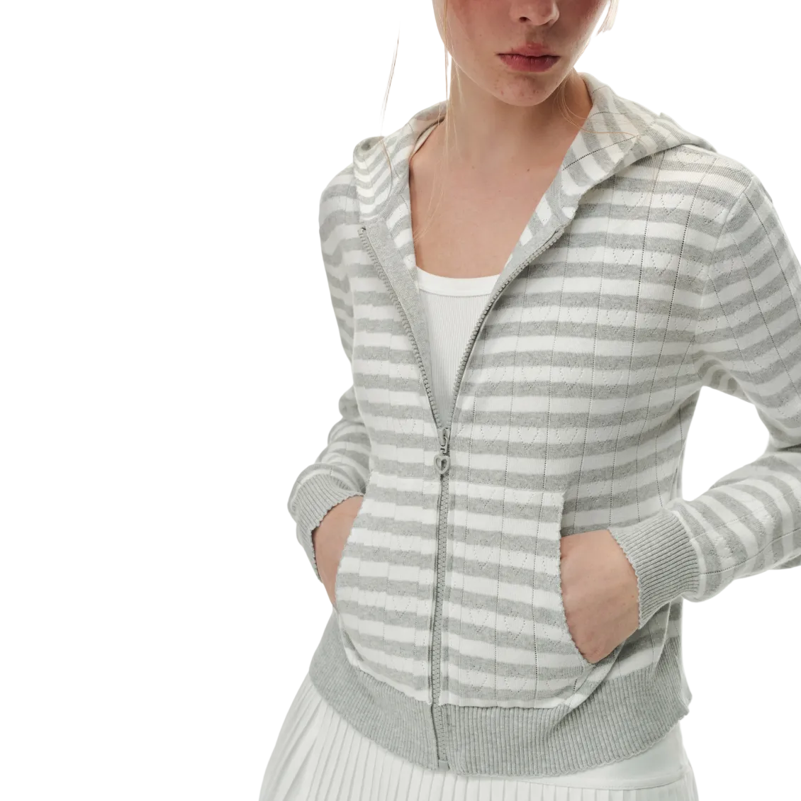 Grey Heart-Shaped Hooded Knit Cardigan