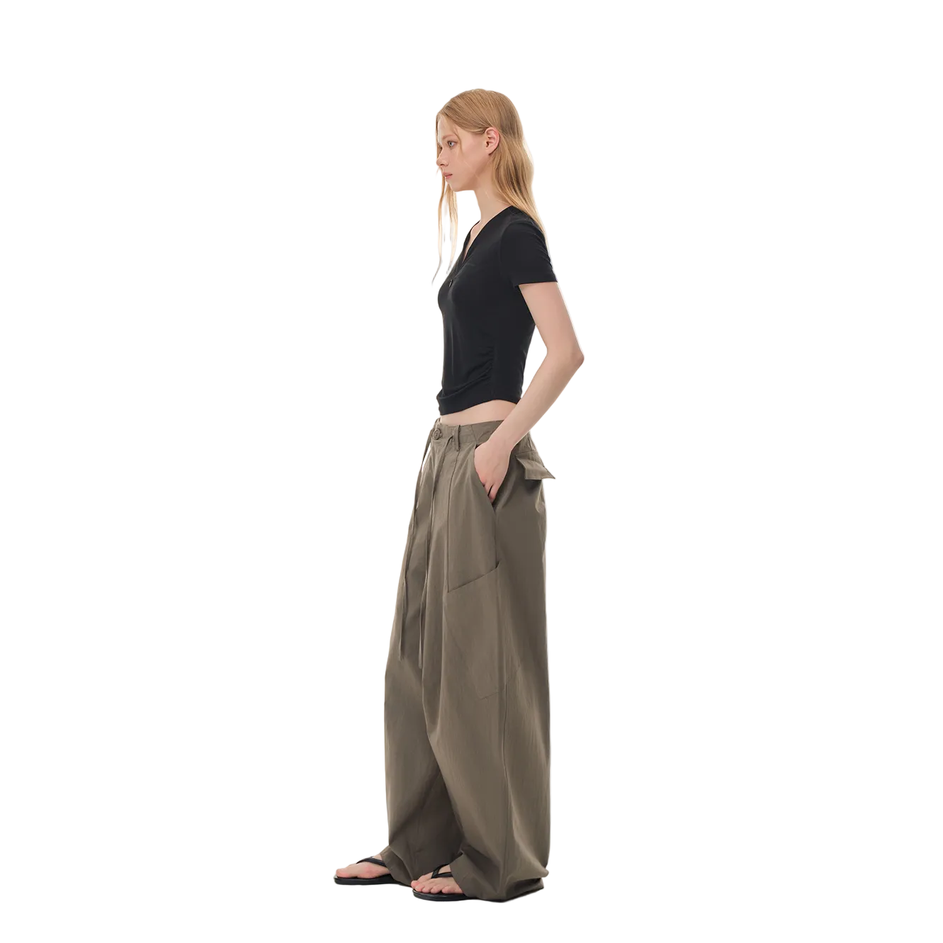 Grey Wide-Leg Pants with Large Patch Pockets