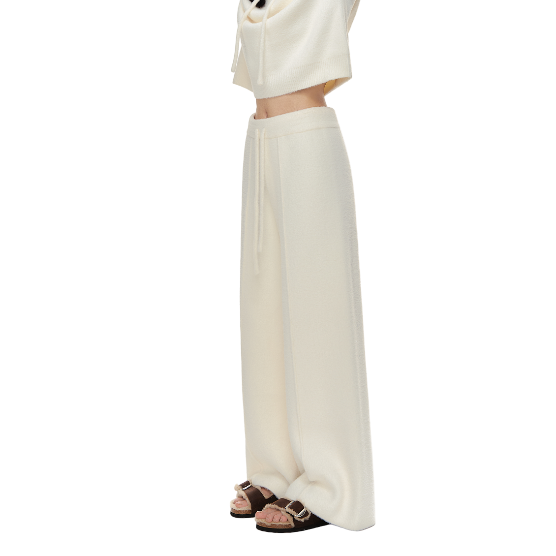 Beige Double-Sided Fleece Straight Leg Pants