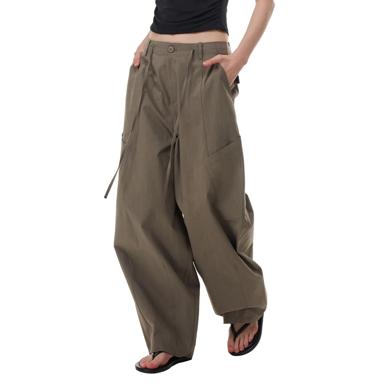 Grey Wide-Leg Pants with Large Patch Pockets
