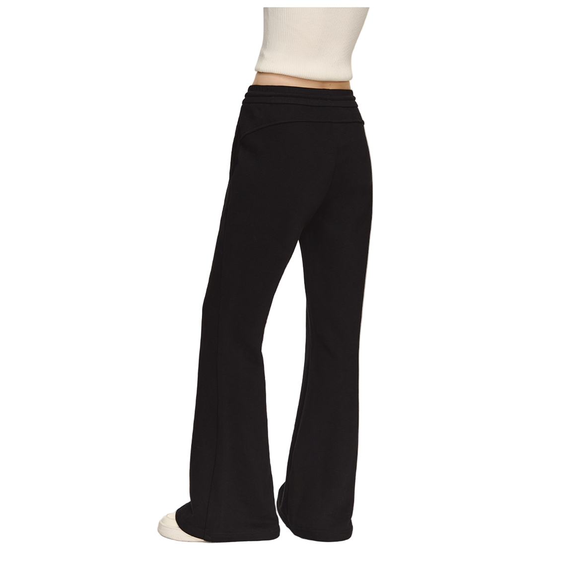 Black Knit Flared Mid-Low Rise Fleece-Lined Casual Sweatpants