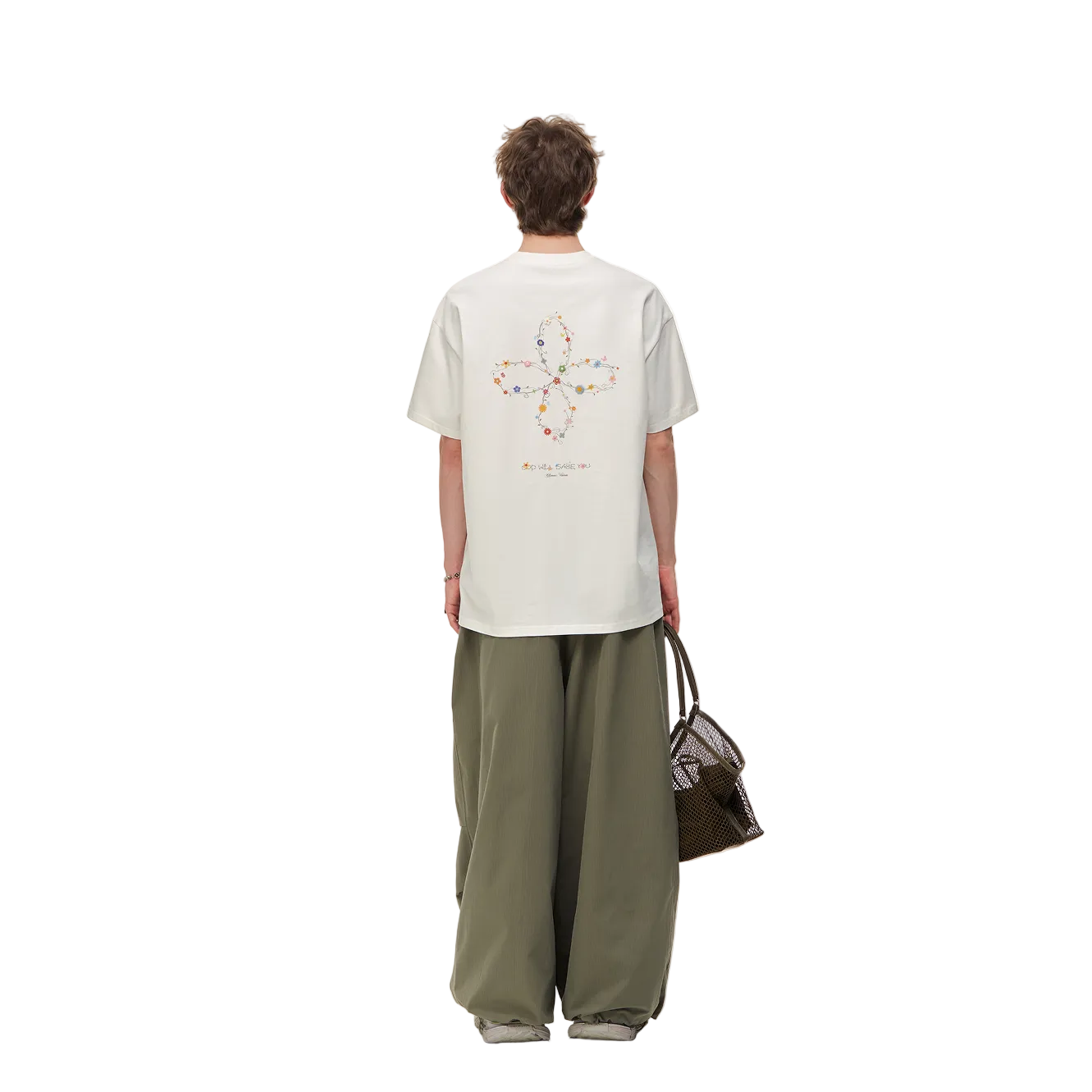 White Floral Vines Cross Short-Sleeve T-Shirt