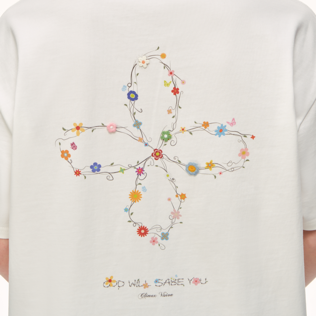 White Floral Vines Cross Short-Sleeve T-Shirt