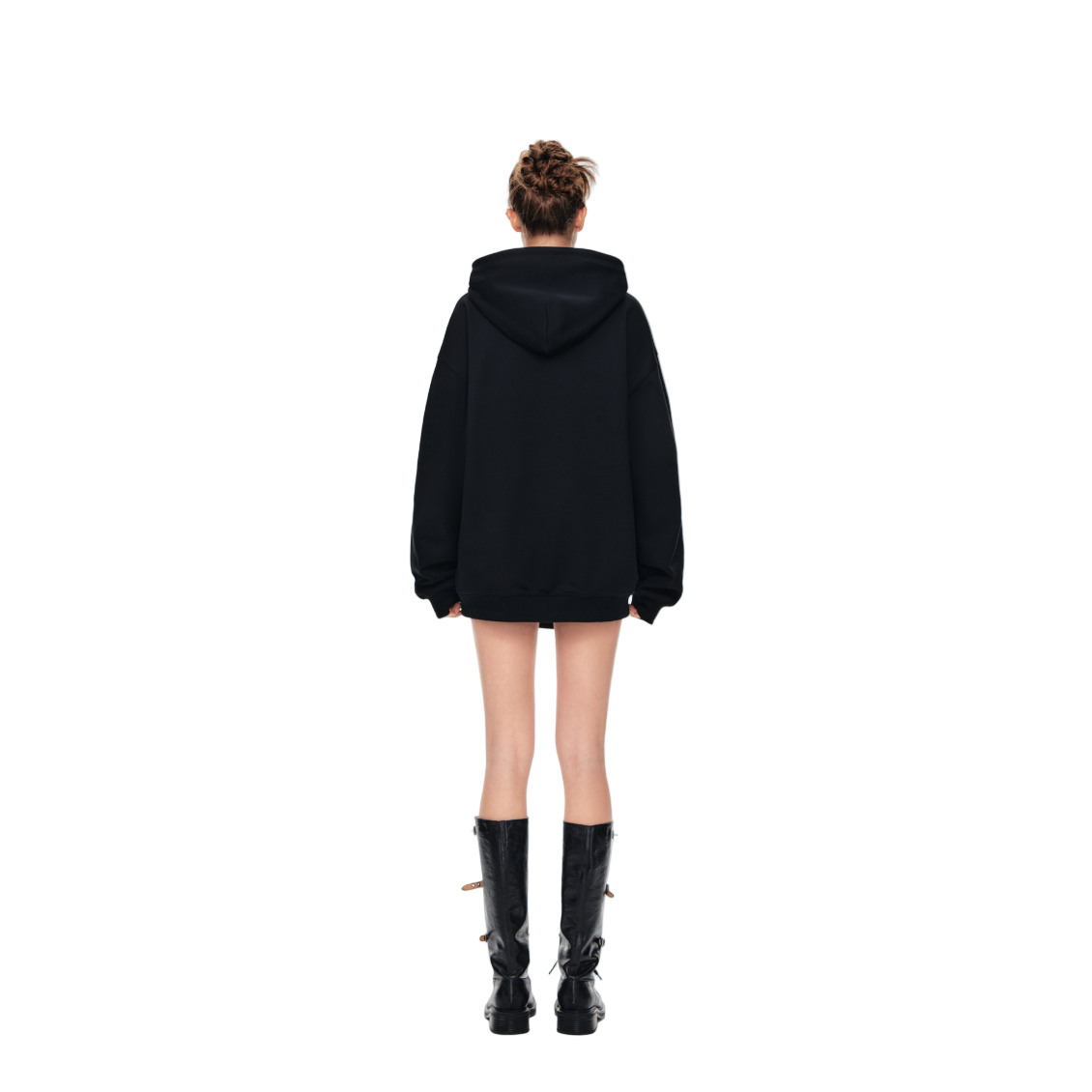 Pearl Letter Embroidered Flower Hoodie In Black