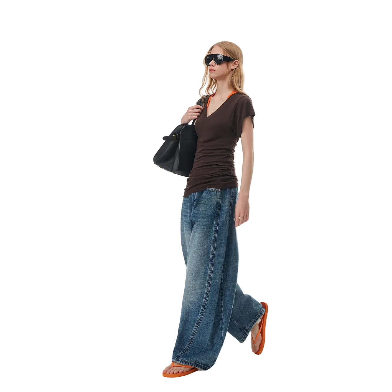 Brown Lyocell Linen Cover-up T-shirt