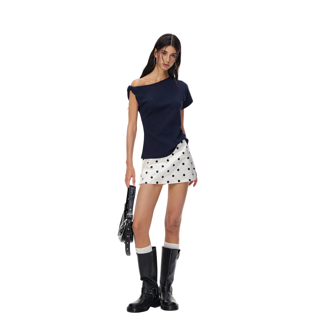 White Satin Polka Dot Mini Skirt Pants