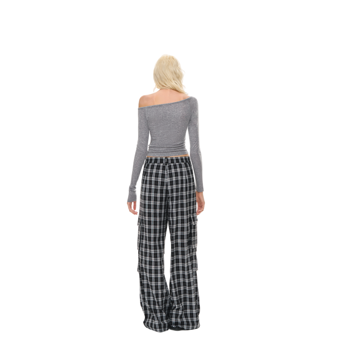 Drape Black and White Plaid Casual Straight Pants