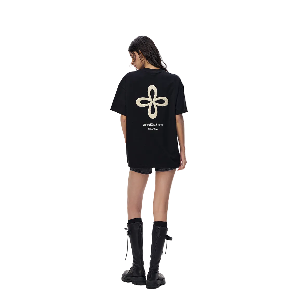Black Cross-Patterned Casual T-Shirt
