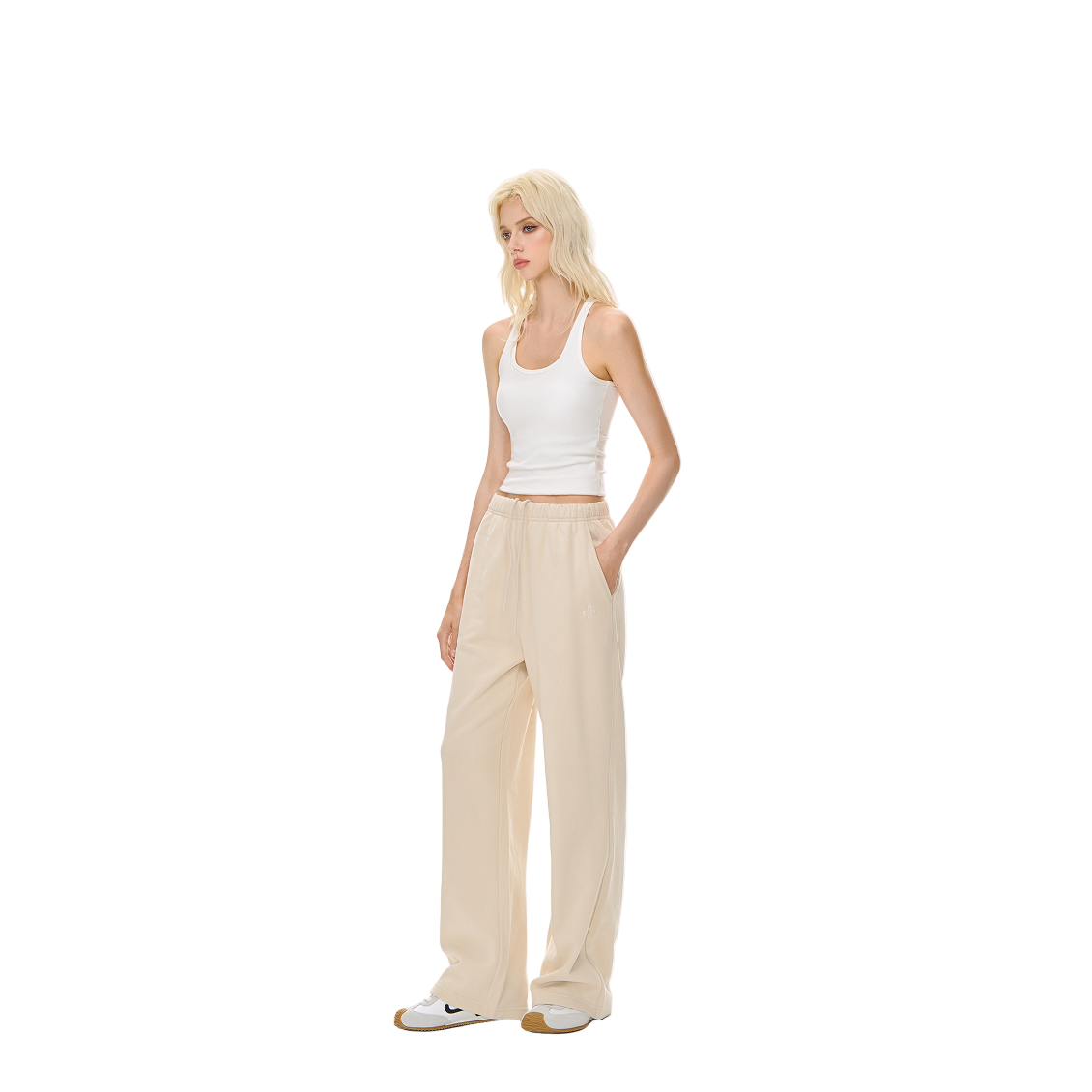 Tencel Wool U-Neck with Built-in Bra Tank Top In White