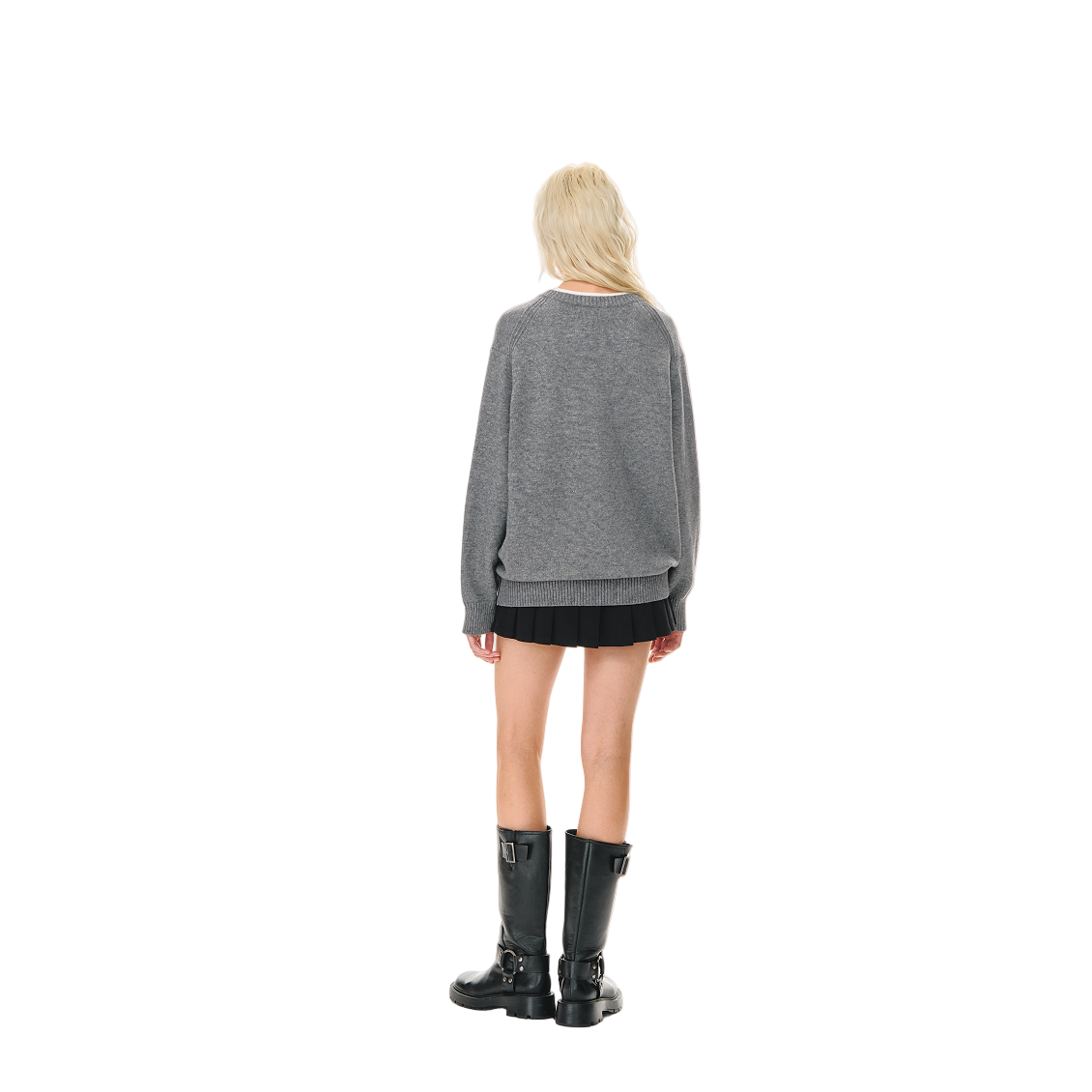 Sheep Wool Blend V-neck Fake Two-piece Knit Sweater In Grey