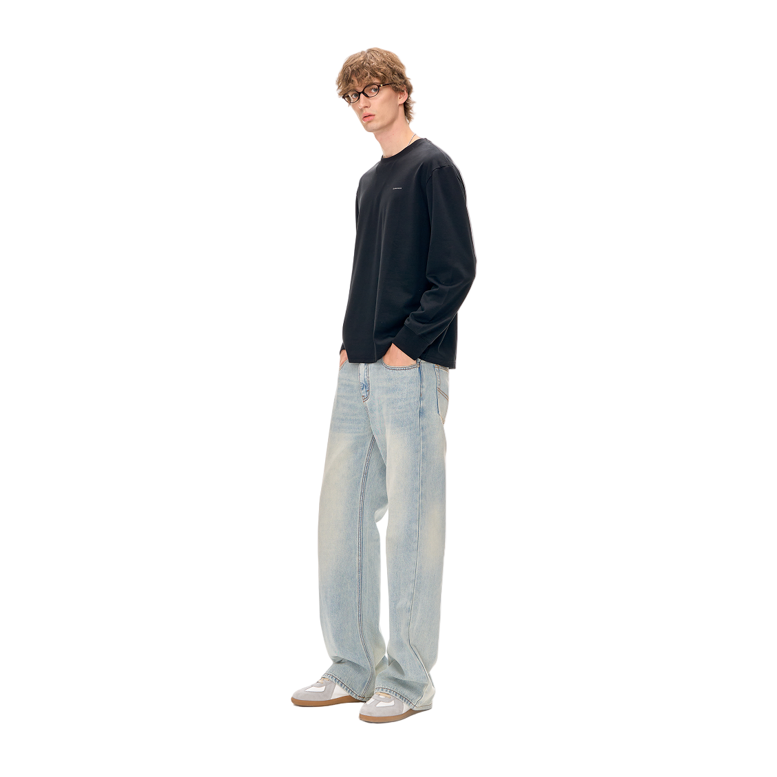 Minimalist Luxury Special Yarn Fabric Long-sleeved T-shirt In Black