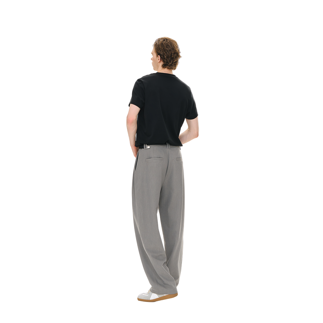 Gray 3D Pleated Twill Casual Straight Trousers