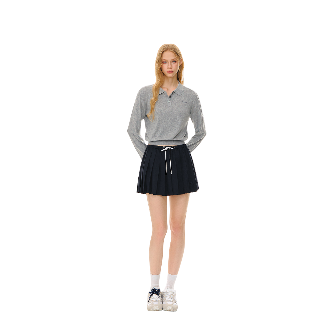 Lyocell Lapel Polo Long Sleeve Sweater In Gray
