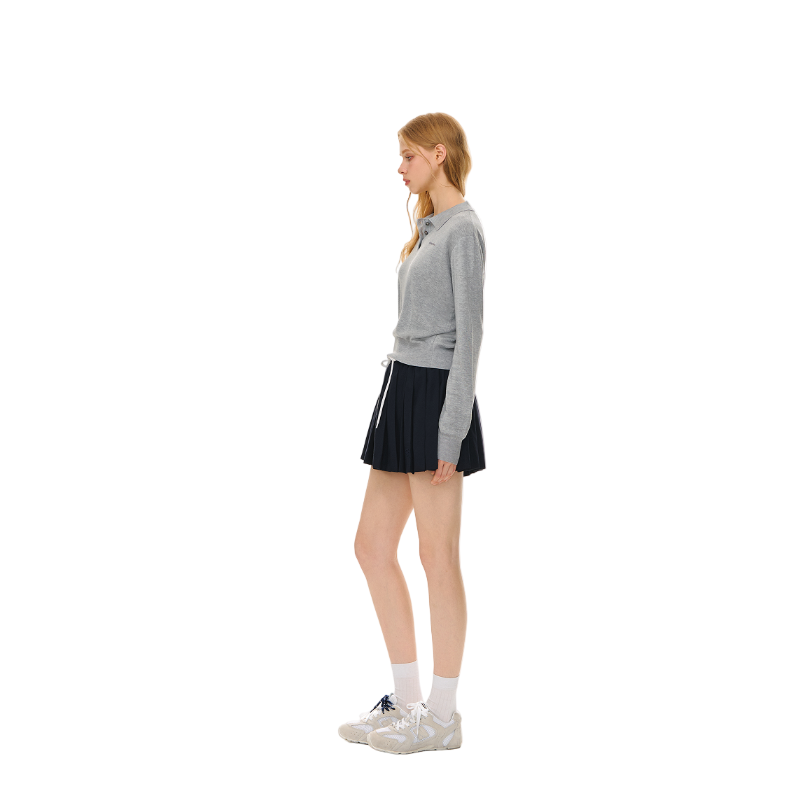 Lyocell Lapel Polo Long Sleeve Sweater In Gray