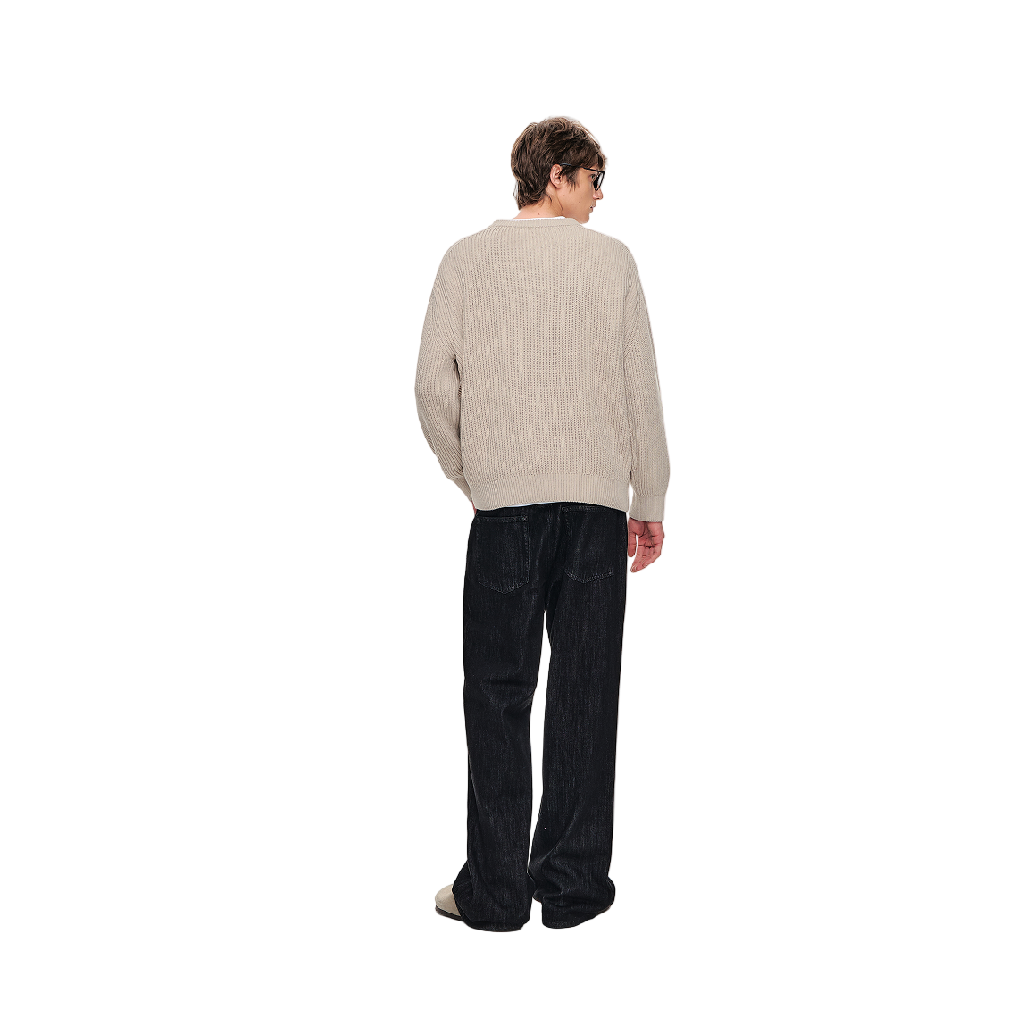 Combed Cotton Ribbed Raglan Sleeve Crew Neck Sweater In Khaki