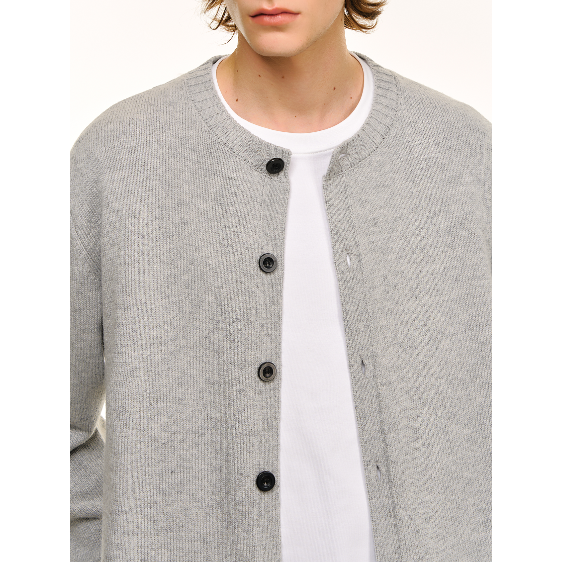 Gray Sheep Wool Blend Classic Crew Neck Long Sleeve Cardigan