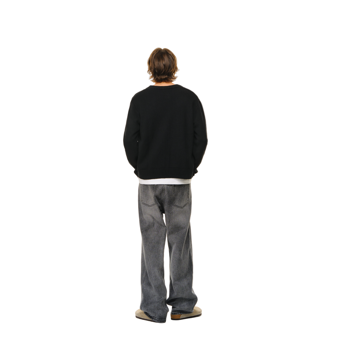 Black Sheep Wool Blend Classic Crew Neck Long Sleeve Cardigan 