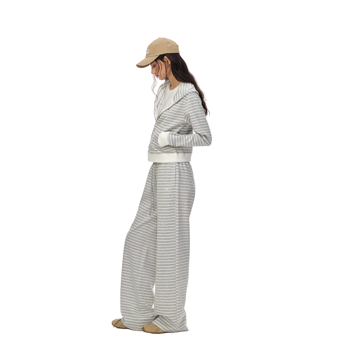Gray and White Striped Cross-Pattern Casual Sweatpants