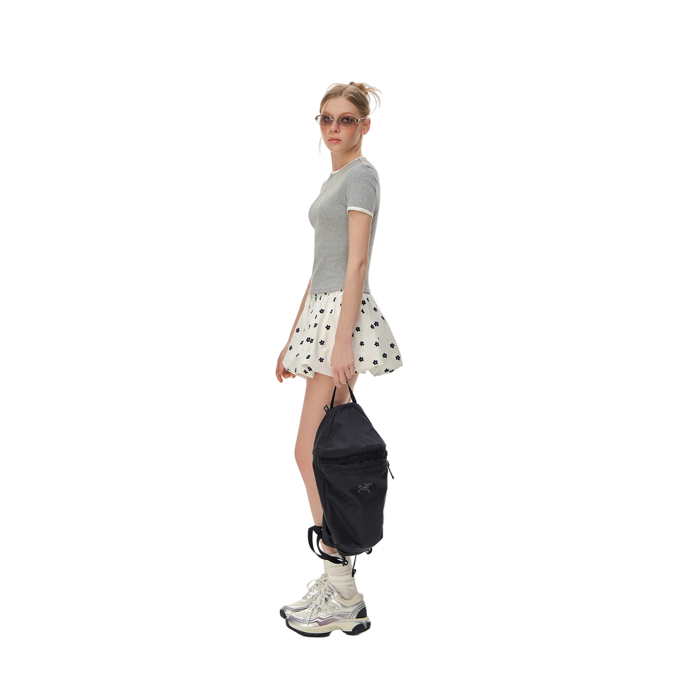 Grey Floral Embroidered Short-Sleeve T-Shirt
