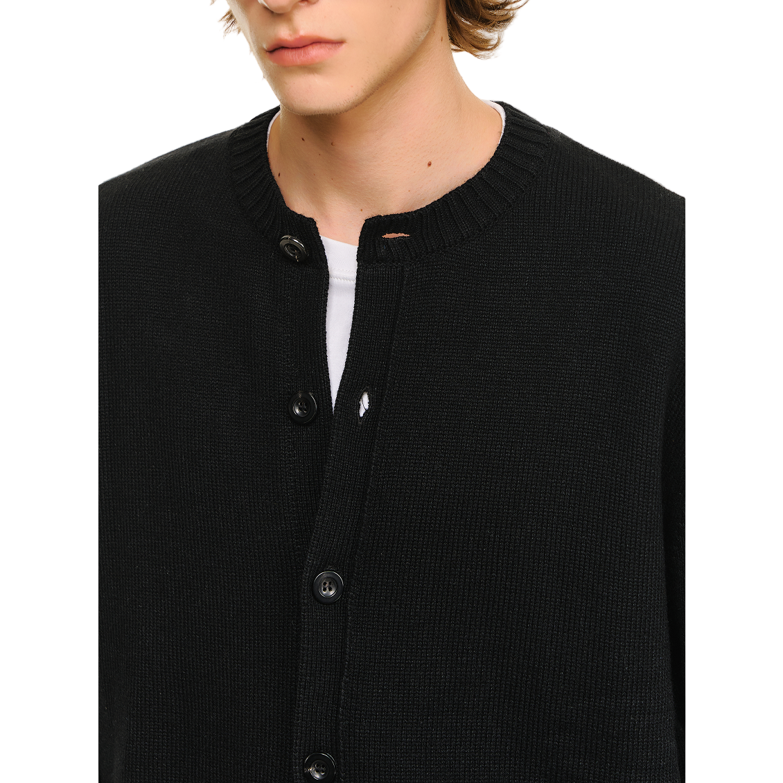 Black Sheep Wool Blend Classic Crew Neck Long Sleeve Cardigan 
