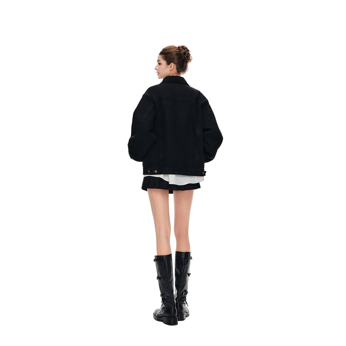 Double-faced Velvet Loose Silhouette Airy Hooded Jacket In Black