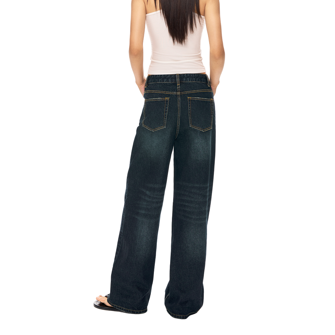 Retro Dark Blue Washed Whiskered Straight Leg Jeans