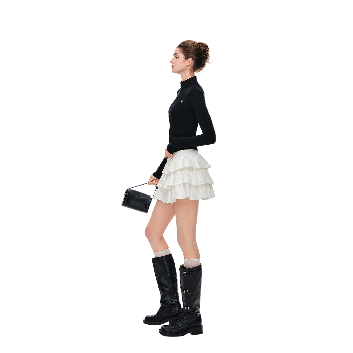 Cool Slimming Double Zipper Long-sleeved In Black