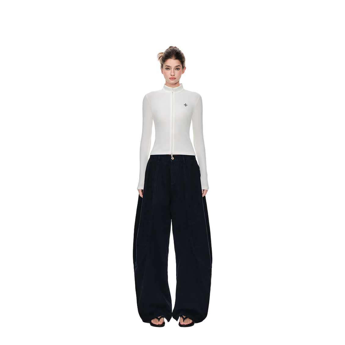 Cool Slimming Double Zipper Long-sleeved In White