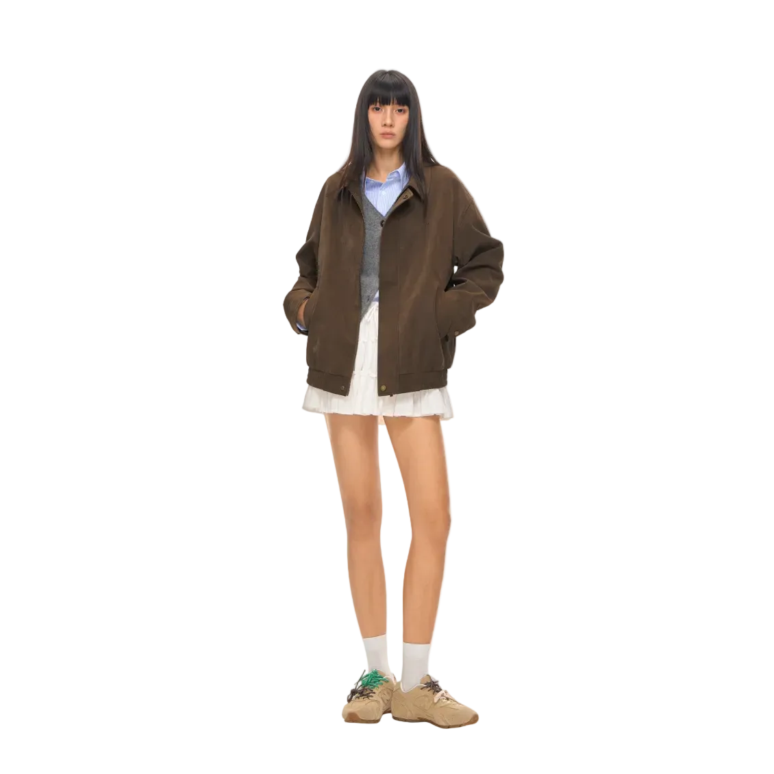 Brown Fleece-Feel Collar Eco-Friendly Leather Jacket