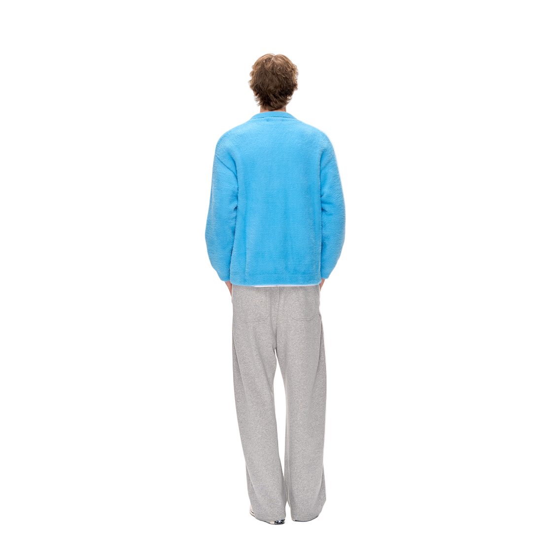 Blue Faux Mink Lapel Polo Collar Long-sleeved Sweater