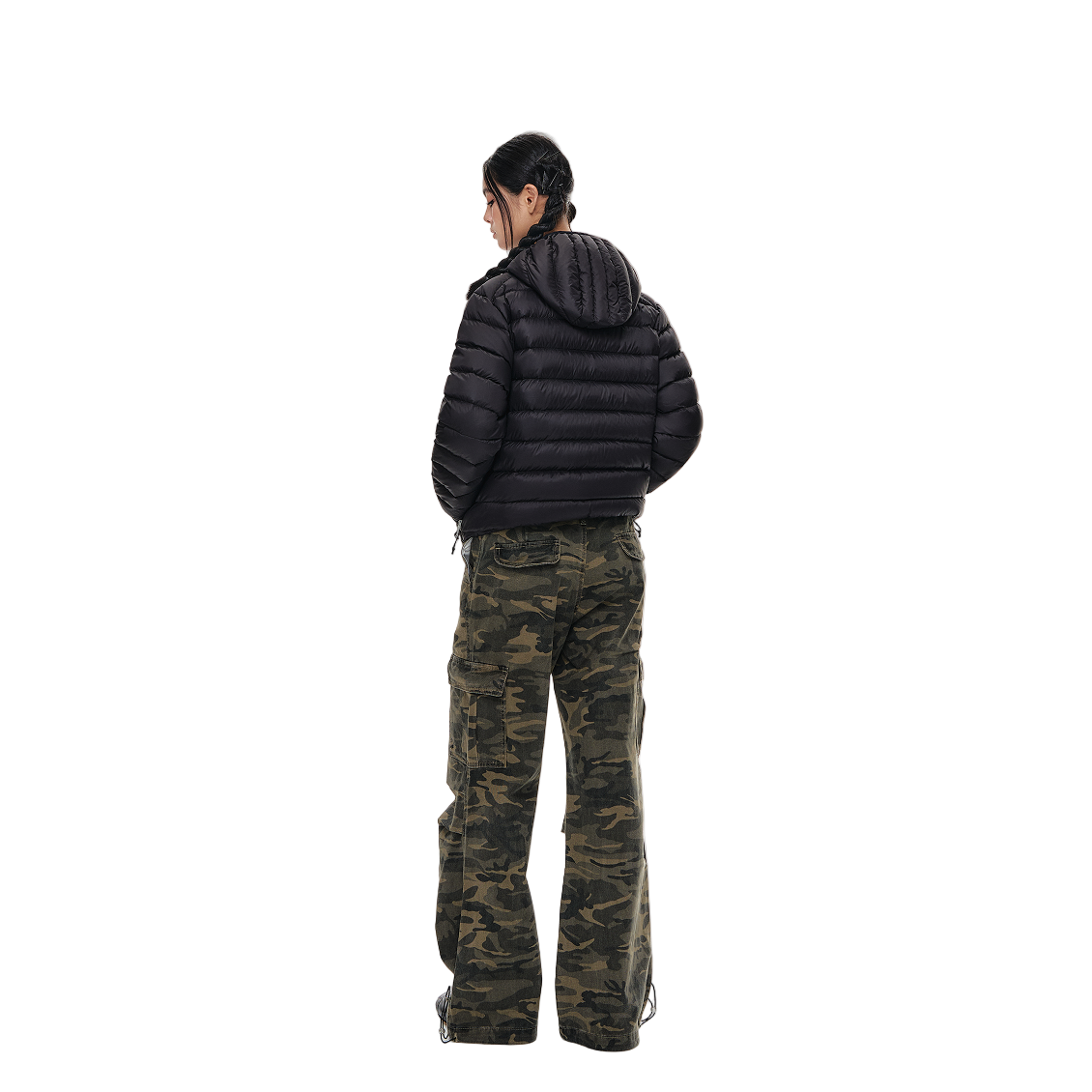 Black Lightweight Color-Blocked Zippered Hooded Down Jacket