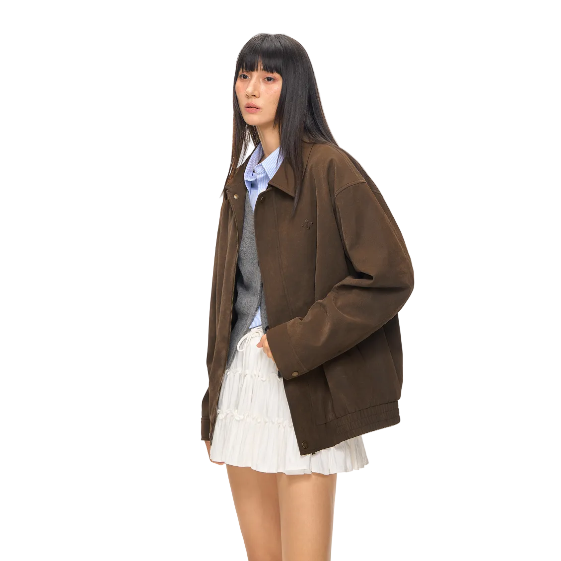 Brown Fleece-Feel Collar Eco-Friendly Leather Jacket