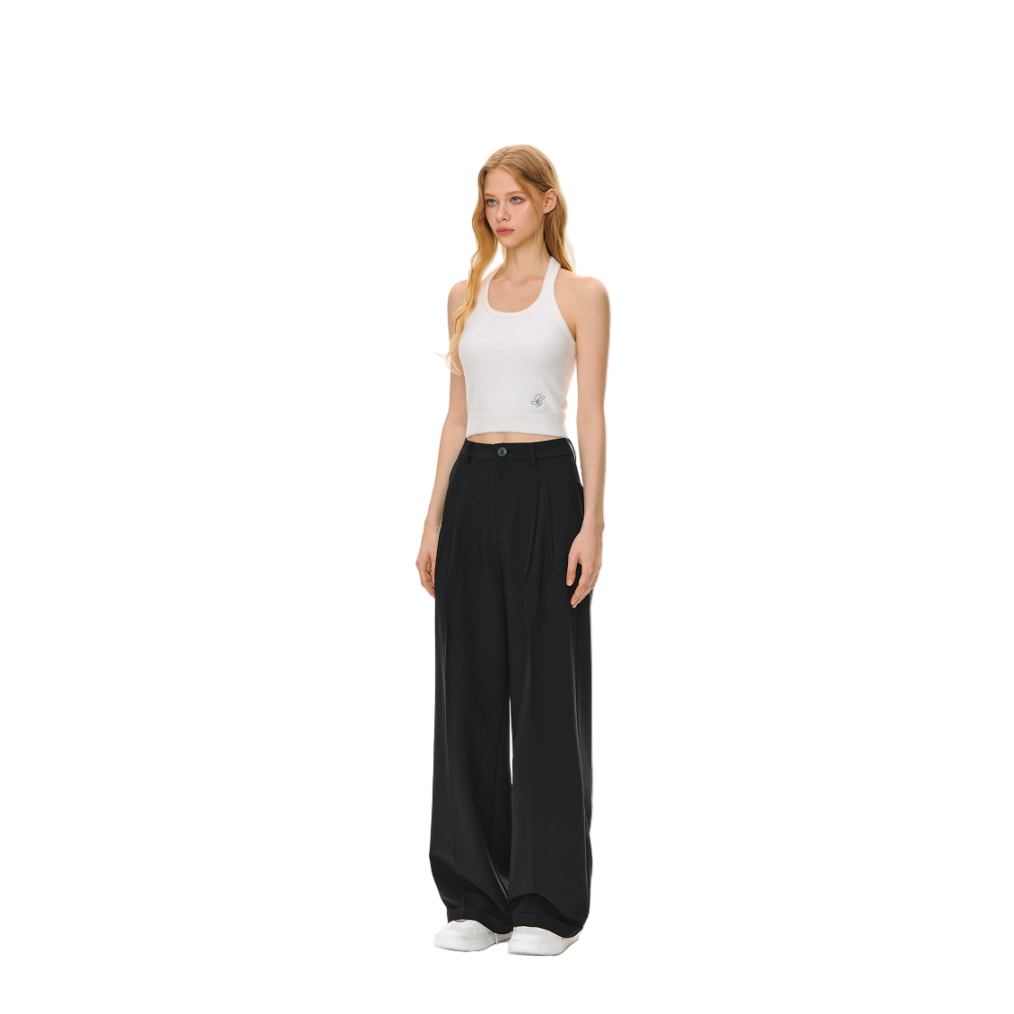 Black Wrinkle-resistant Drape Straight-leg Trousers