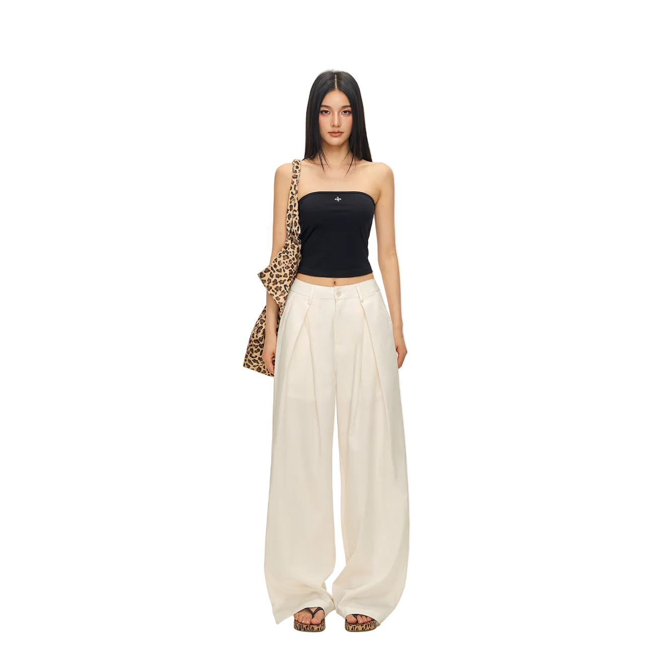 Beige Lyocell Pleated Wide-Leg Pants