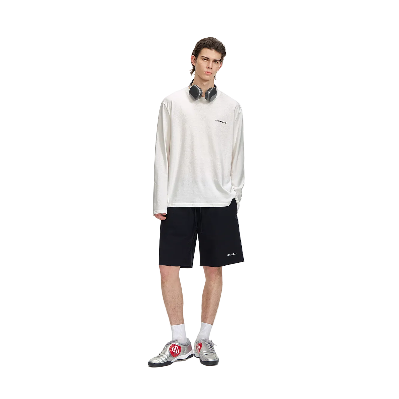White Textured Print Long-Sleeve T-Shirt