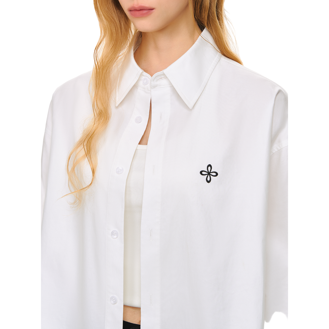 White Classic High Count Cotton Oxford Cross Embroidery Shirt