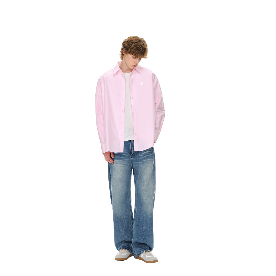 Pink Classic High Count Cotton Oxford Cross Embroidery Shirt