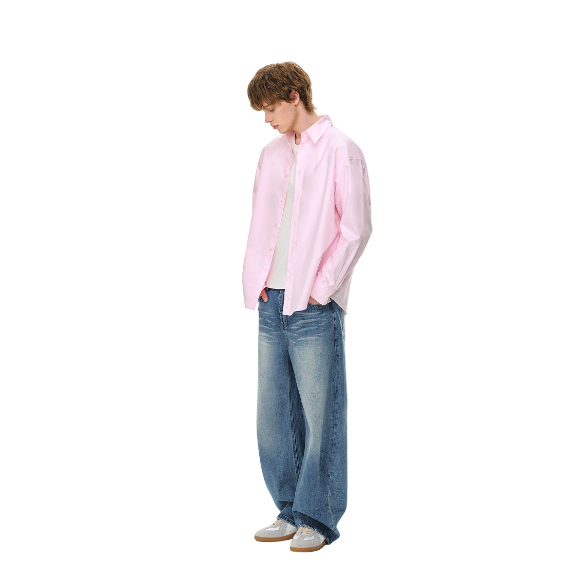 Pink Classic High Count Cotton Oxford Cross Embroidery Shirt
