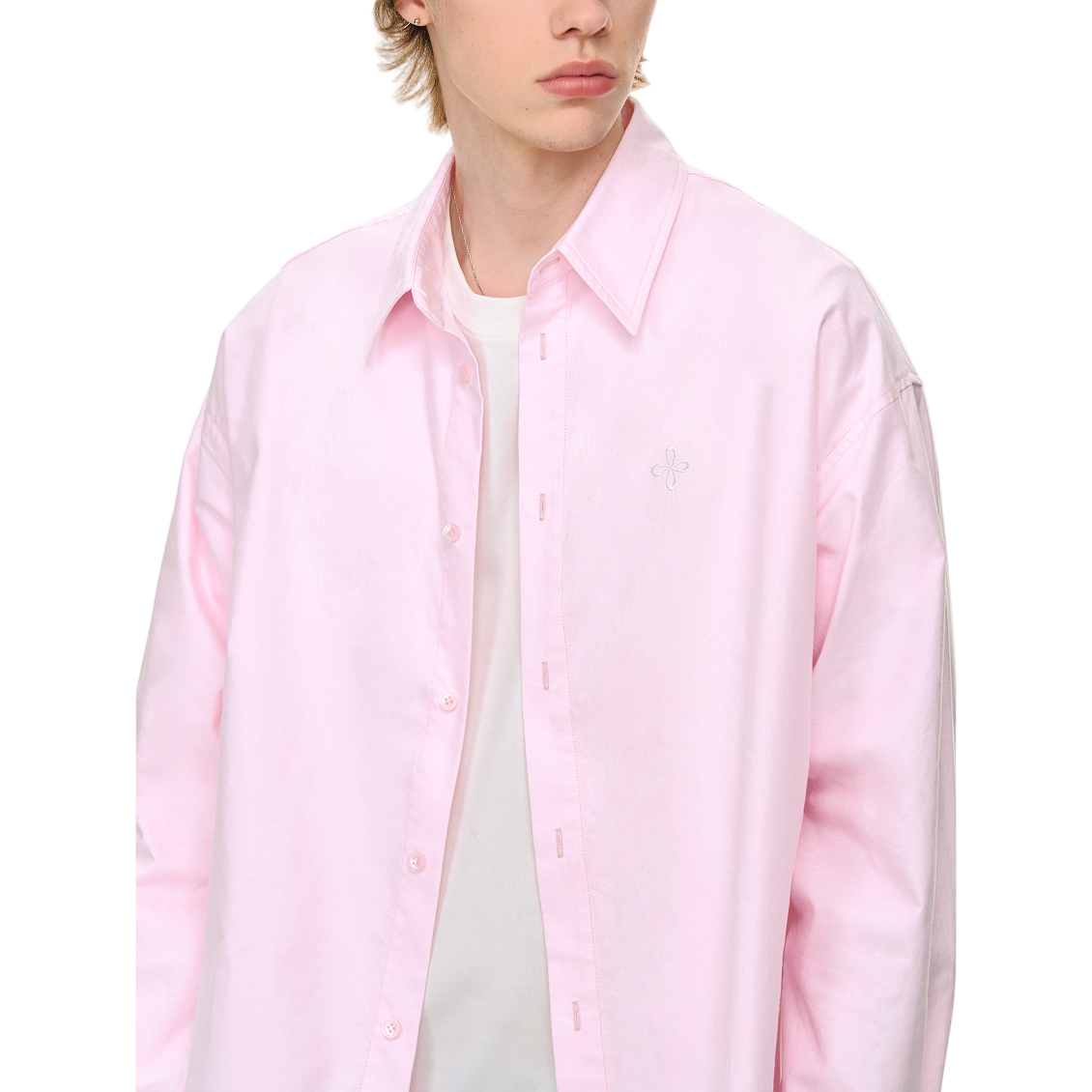 Pink Classic High Count Cotton Oxford Cross Embroidery Shirt