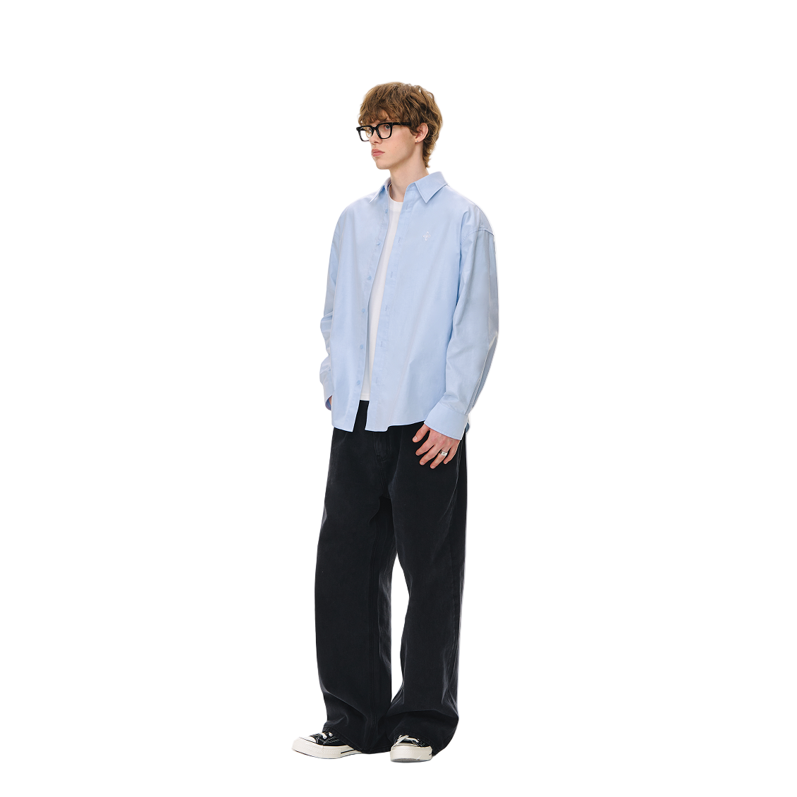 Blue Classic High Count Cotton Oxford Cross Embroidery Shirt