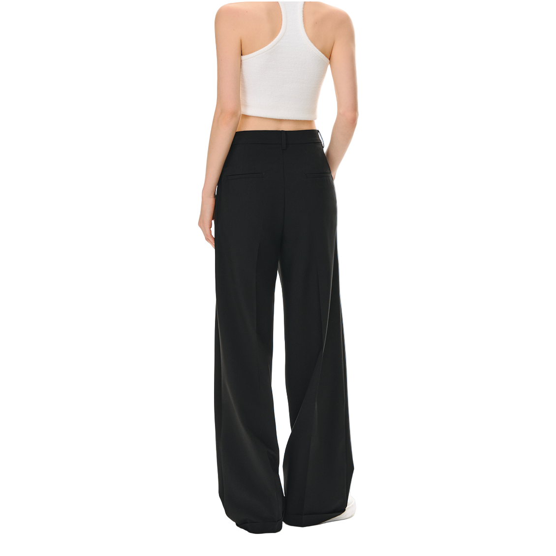 Black Wrinkle-resistant Drape Straight-leg Trousers