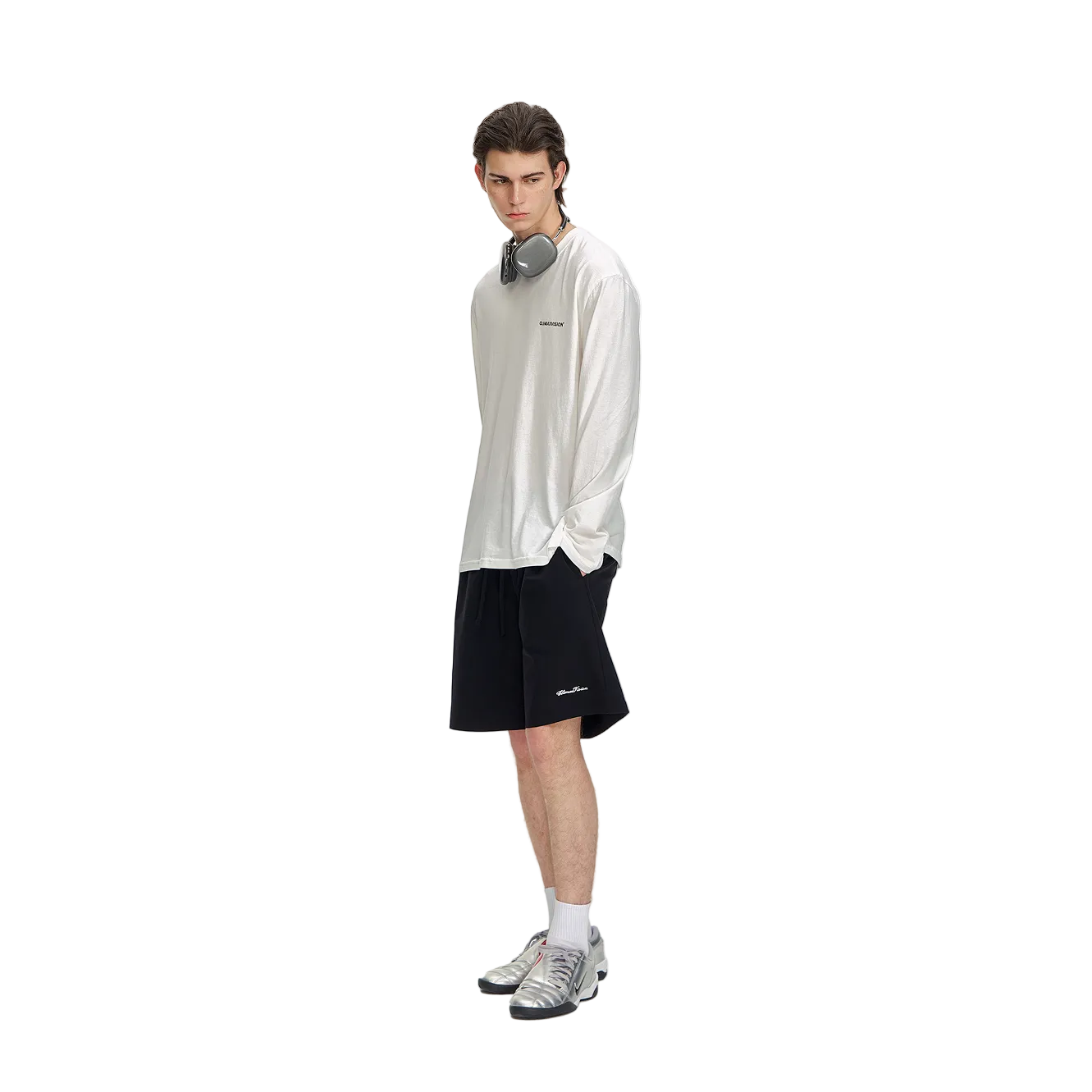 White Textured Print Long-Sleeve T-Shirt