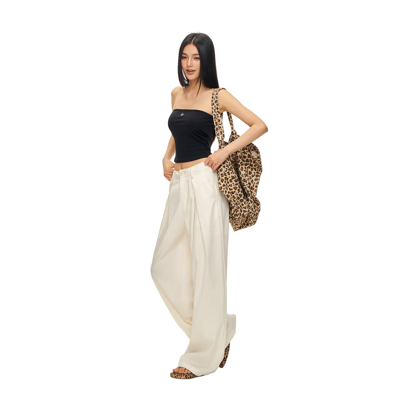 Beige Lyocell Pleated Wide-Leg Pants