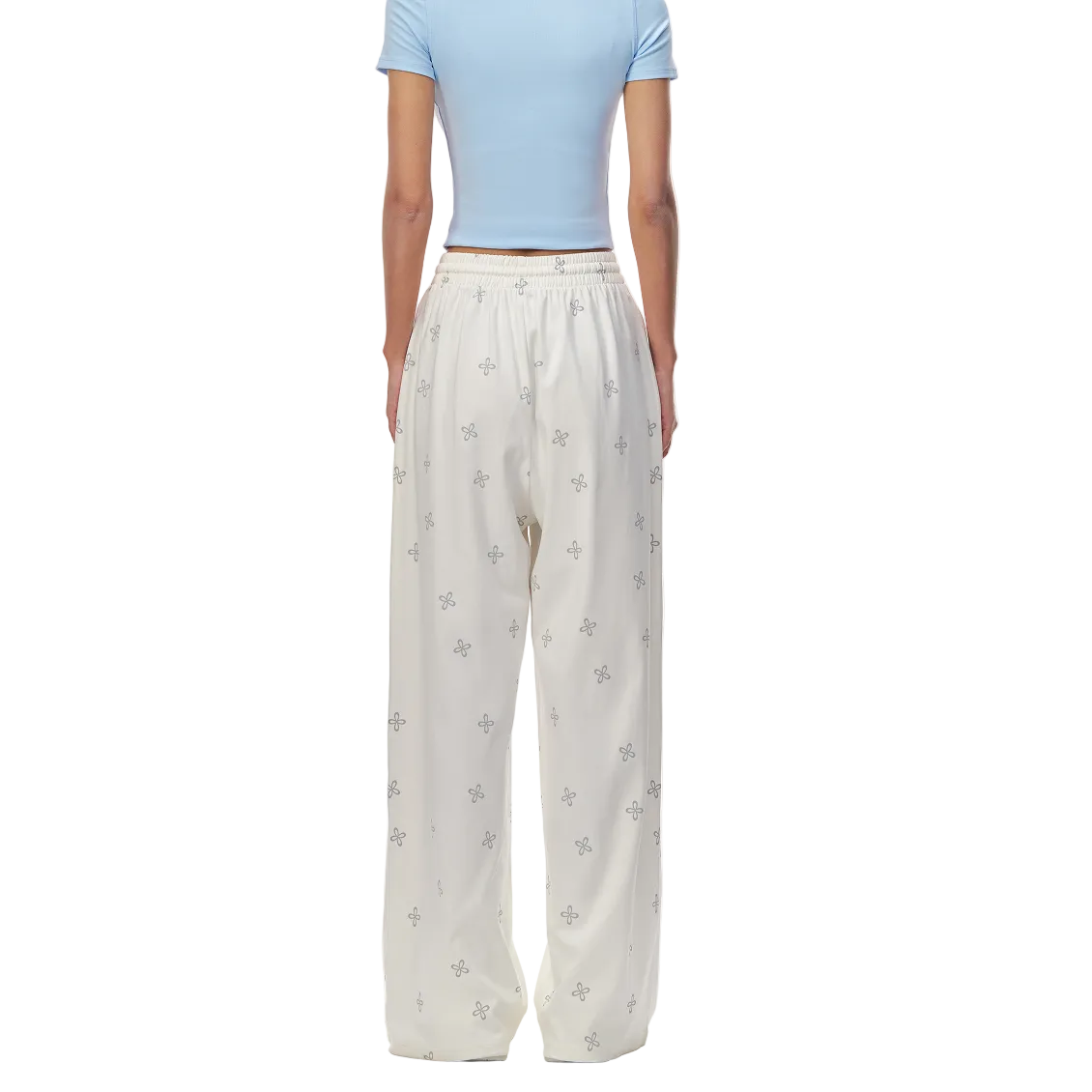 White Lazy Cross-Patterned Casual Pants