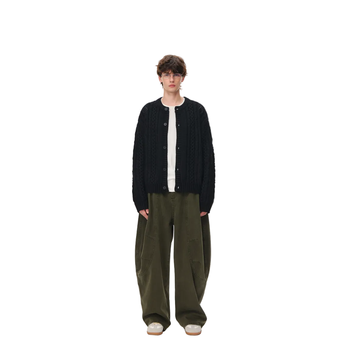 Black Wool Blend Vintage Knit Cable Knit Sweater