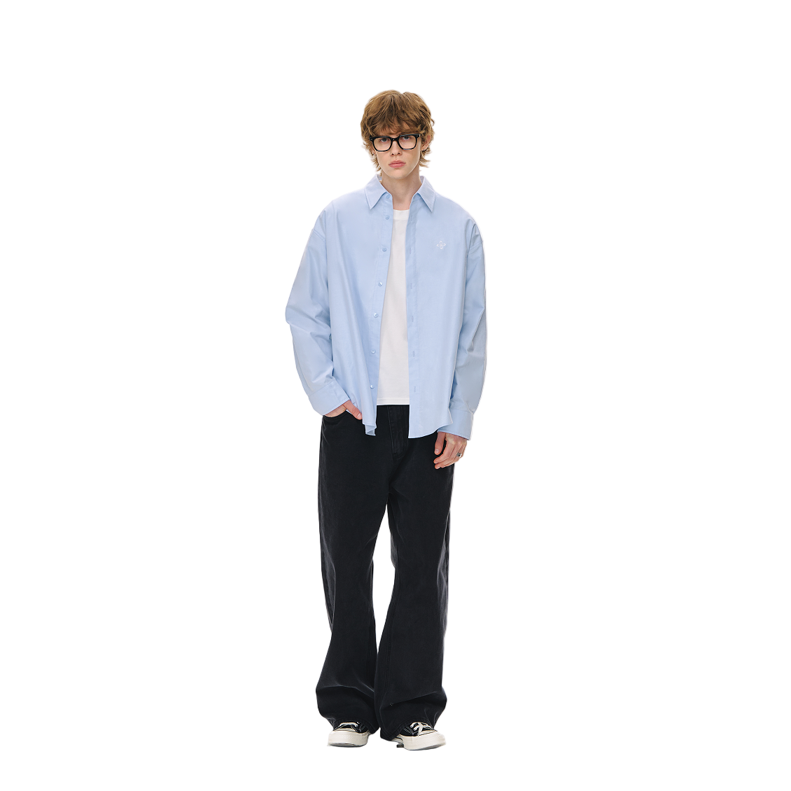 Blue Classic High Count Cotton Oxford Cross Embroidery Shirt