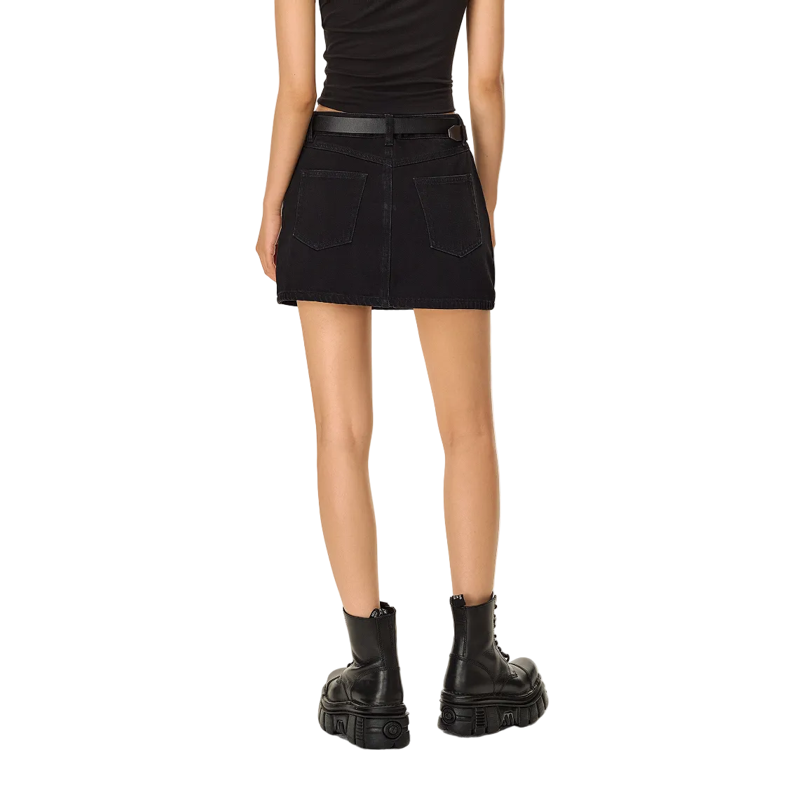 Black Retro Anti-Exposure A-line Denim Mini Skirt