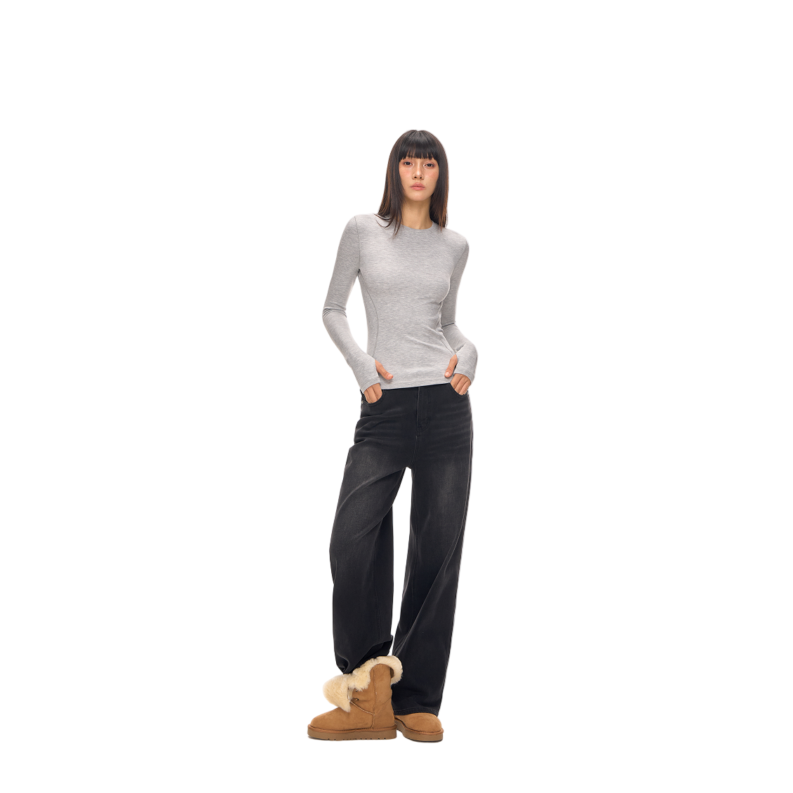 Black Classic Fleece-Lined Straight Leg Jeans