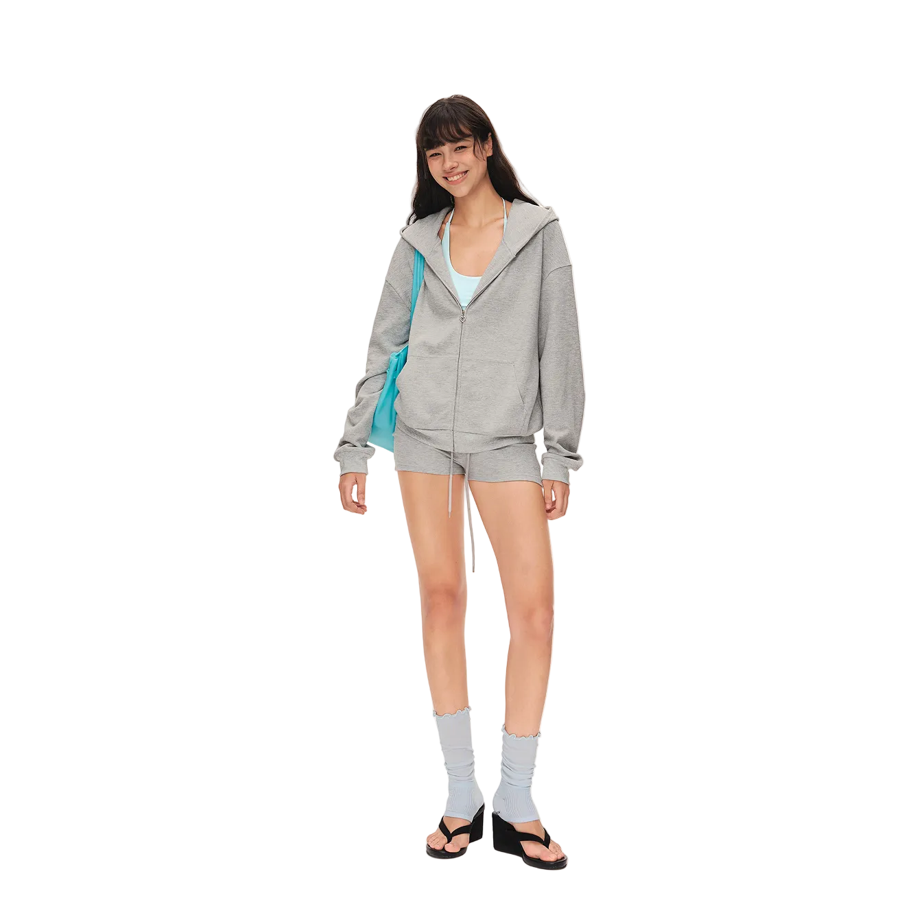Grey Sporty Waffle Set Hooded Jacket